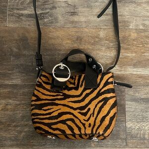 Zara Black and Brown Zebra Print Crossbody Bag